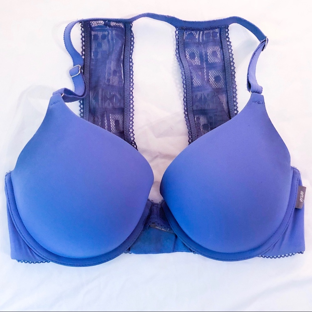 blue lace back bra